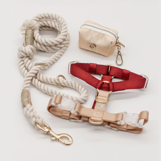 100% cotton rope leash ombre beige neutral bohemian boho pastel 5ft handle ORing gold hardware dog walking pet accessory fade hemp cord with matching set combo poop bag holder dispenser matching set combo harness nylon burgundy bop pop pets