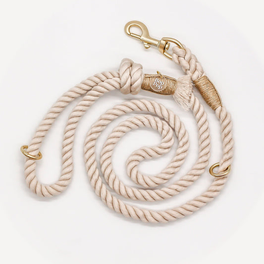 100% cotton rope leash ombre beige neutral bohemian boho pastel 5ft handle ORing gold hardware dog walking pet accessory fade hemp cord bop pop pets