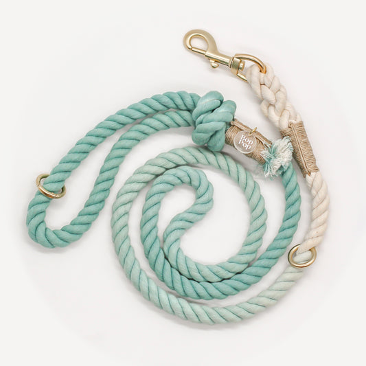 100% cotton rope leash ombre sage green pastel 5ft handle ORing gold hardware dog walking pet accessory fade hemp cord bop pop pets