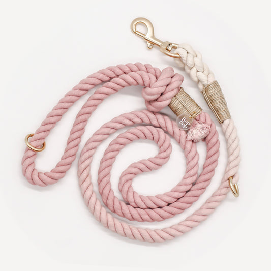 100% cotton rope leash ombre dusty pink pastel 5ft handle ORing gold hardware dog walking pet accessory fade hemp cord bop pop pets