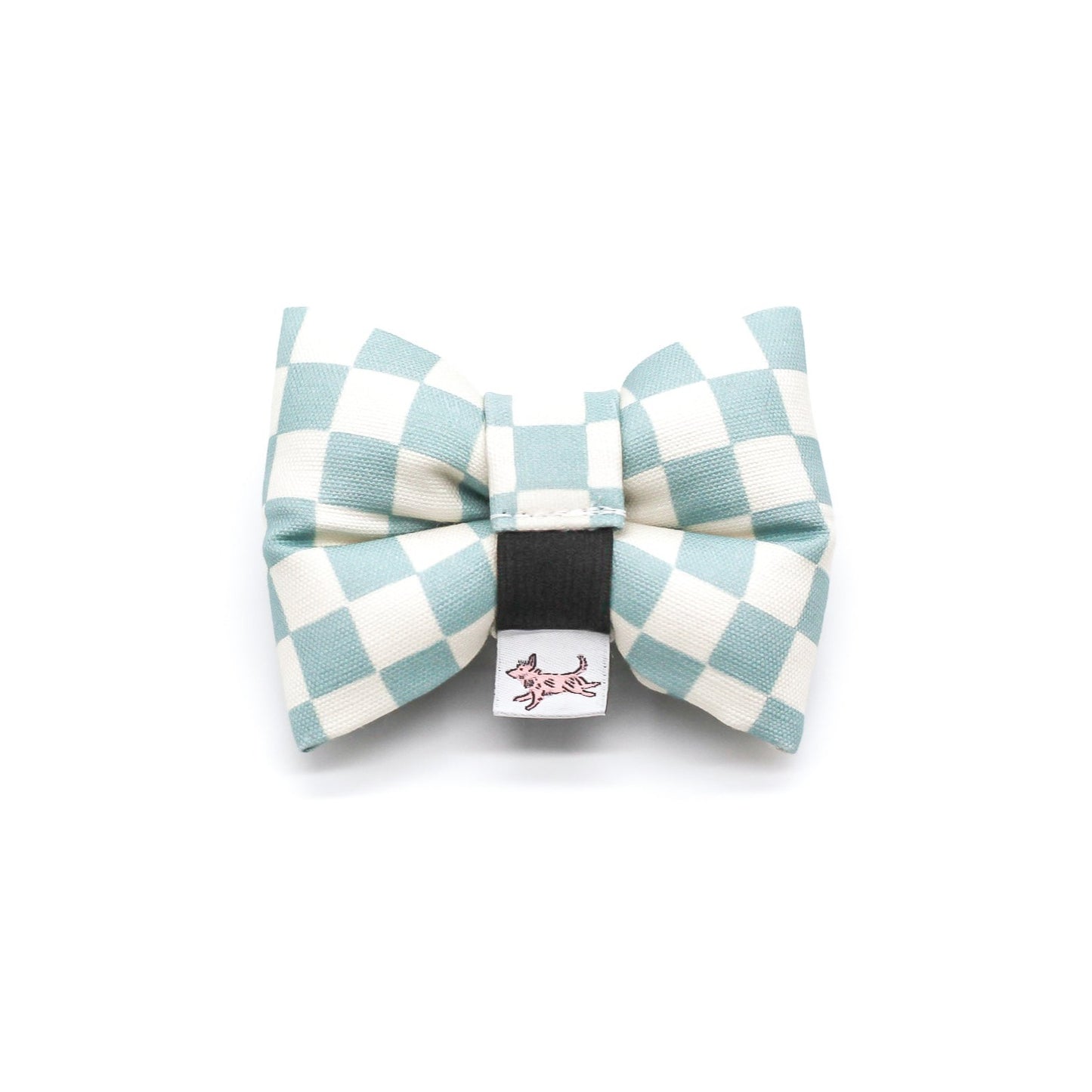 Aqua Blue 100% Organic Cotton Linen checkerboard dapper dog cat bow tie handmade structured puffy bow tie Bop Pop Pets pet apparel elastic