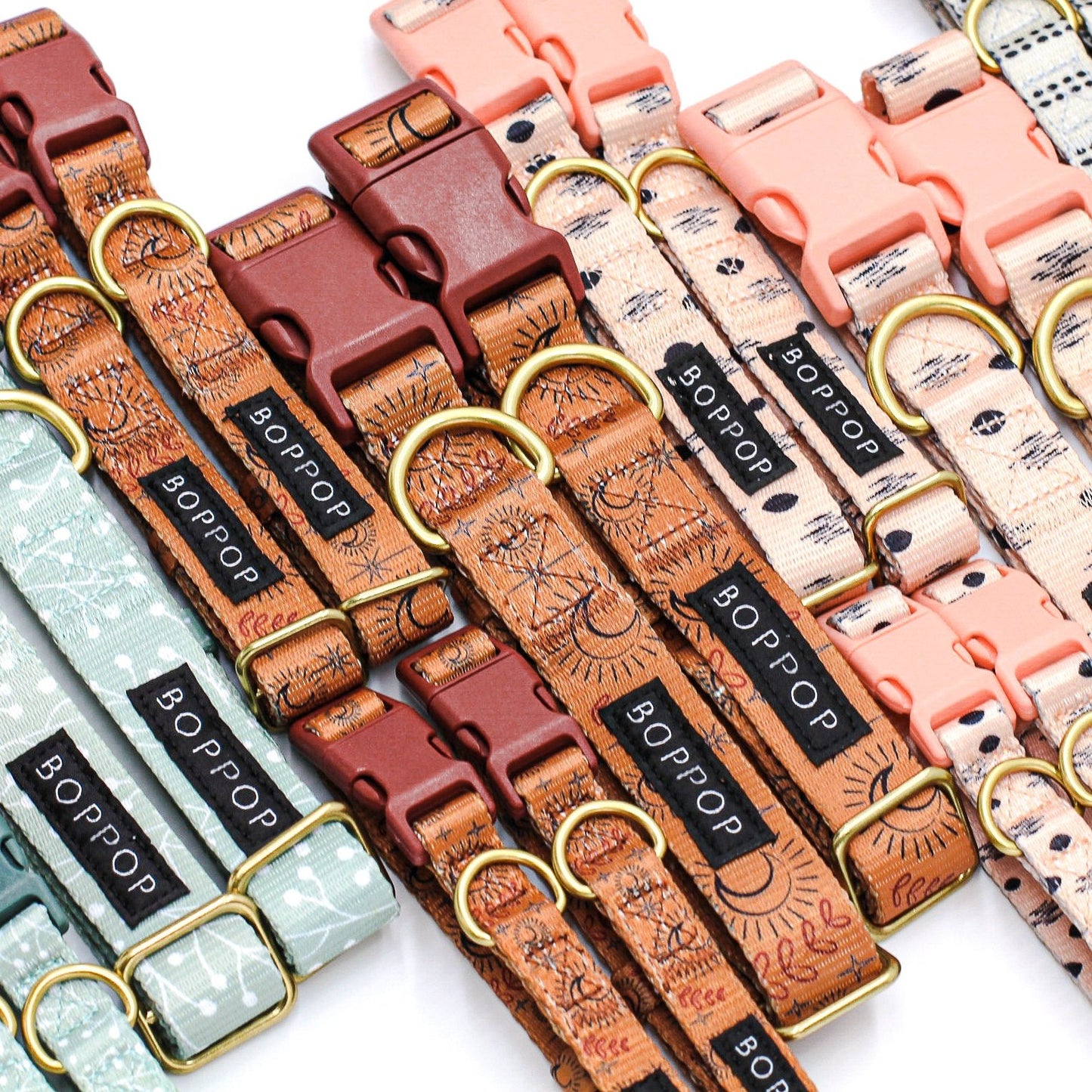 boho style dog collars medium size Moon Star terracotta burgandy stylish dog collars and leash