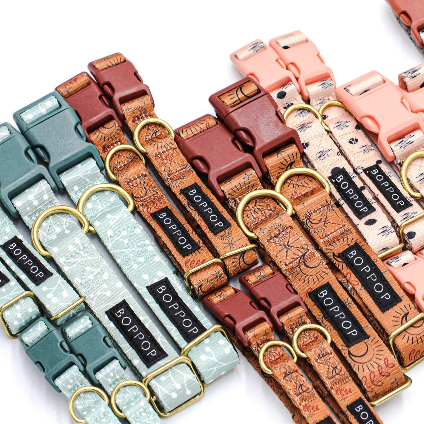 boho style dog collars collection line small size Juniper Sage green stylish dog collars and leash