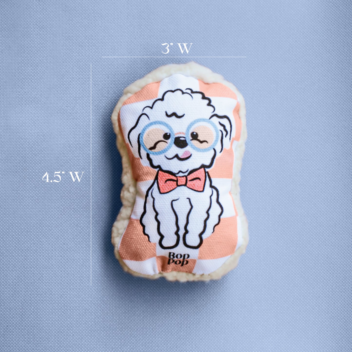 Poodle small dog toy pet accessories squeaker, sherpa, checkerboard print on organic cotton canvas Bop Pop Pets