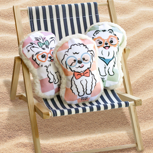 Poodle small dog toy pet accessories squeaker, sherpa, checkerboard print on organic cotton canvas Bop Pop Pets