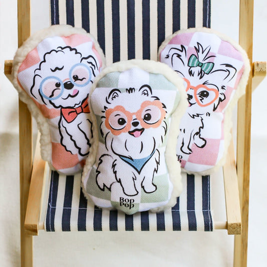 Pomeranian small dog toy pet accessories squeaker, sherpa, checkerboard print on organic cotton canvas poodle yorkie dogmom