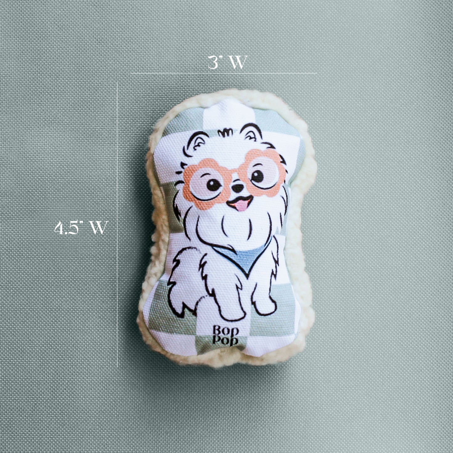 Pomeranian small dog toy pet accessories squeaker, sherpa, checkerboard print on organic cotton canvas