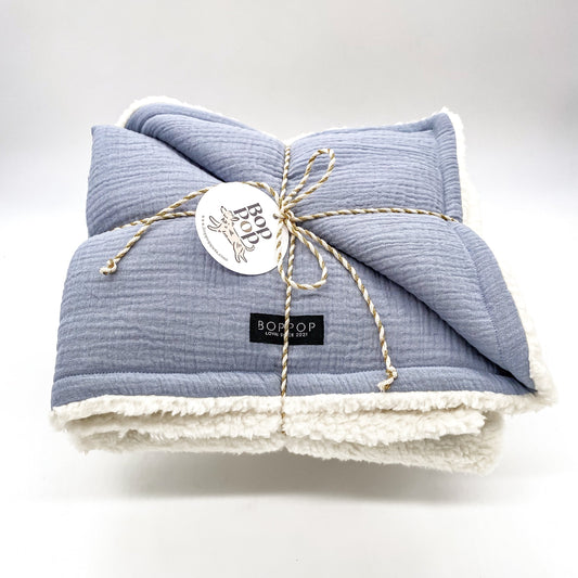Blue Cream Off white sherpa pet blanket cozy warm winter fall season pet mini blanket bop pop pets