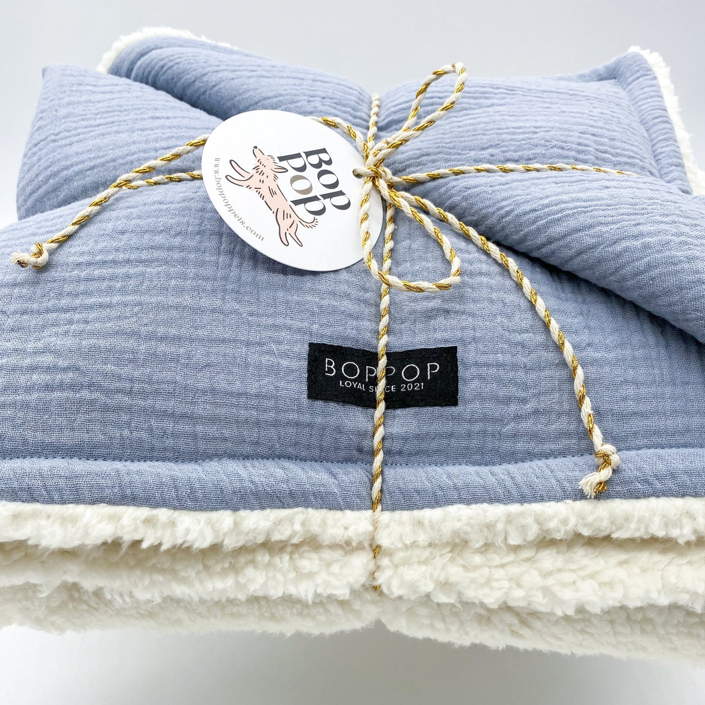 Blue Cream Off white sherpa pet blanket cozy warm winter fall season pet mini blanket bop pop pets
