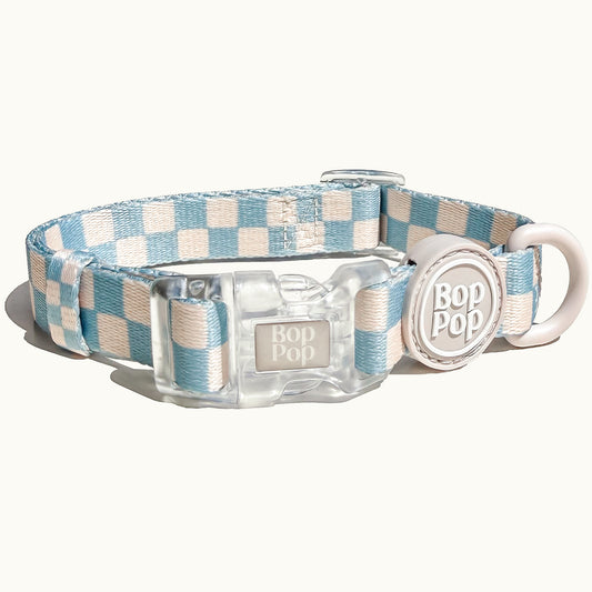 Checkerboard Dog Collar in Slate Blue | BROOKLYN