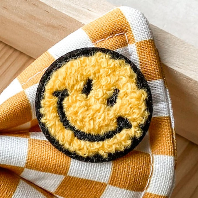 smiley face patch dog cat bandana bop pop pets