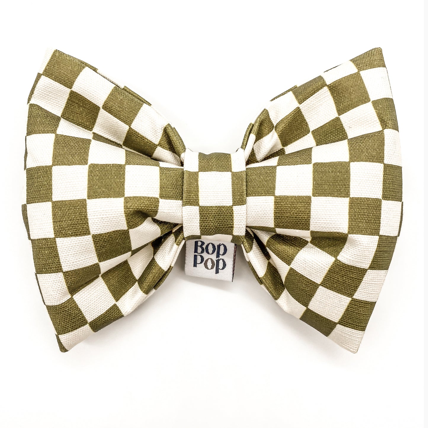 Cute Bow Tie Unique Bow Tie Dog mom gifts with smiley face patch Organic cotton structured bow tie olive green urban brooklyn style checkerboard prints collar bow Bop pop pets dog cat pet accessories dog mom gifts