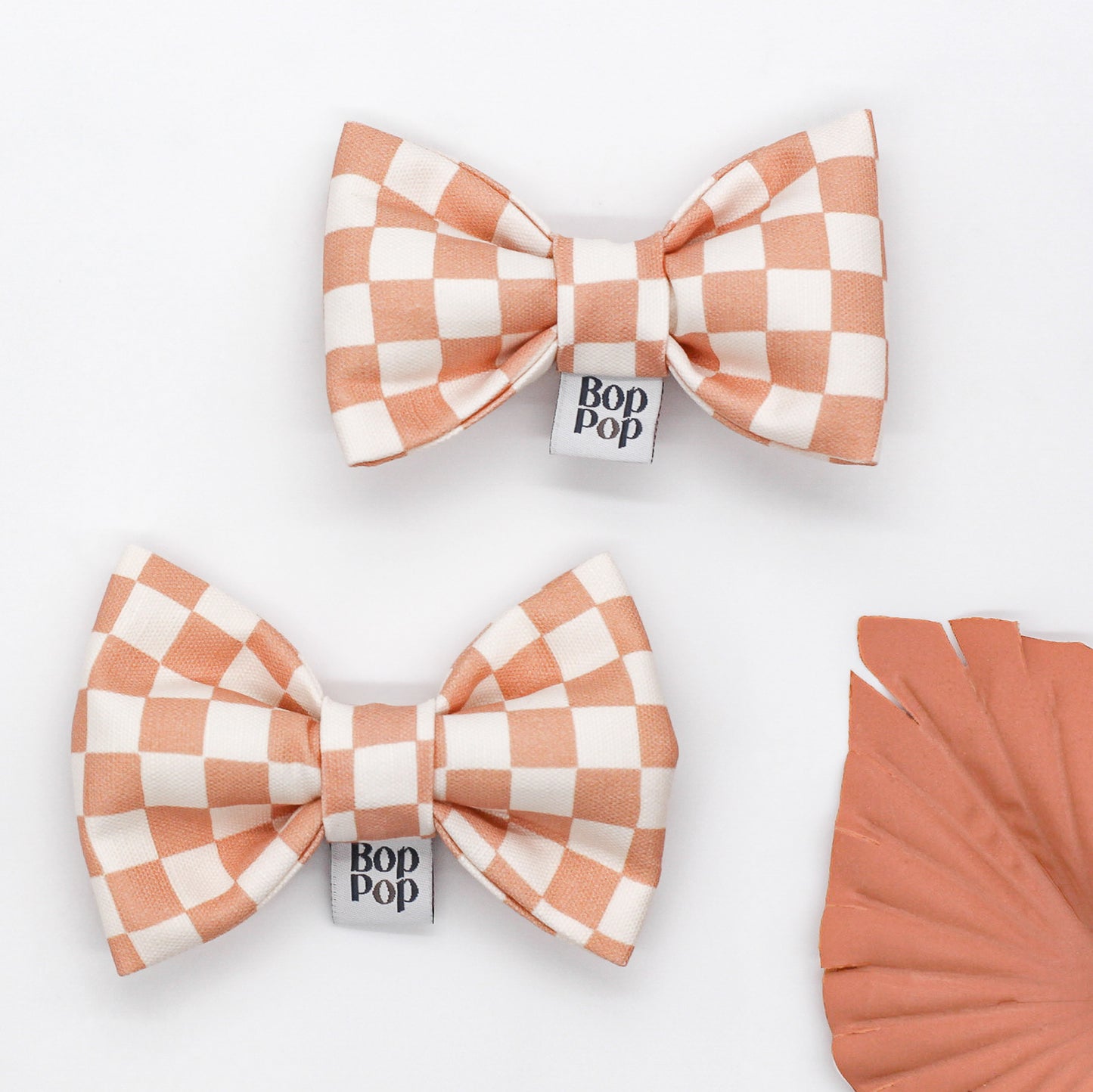 Pink clay dusty puffy, structured pet bow tie pet accessory cat dog checkerboard 100% cotton dapper modern boho