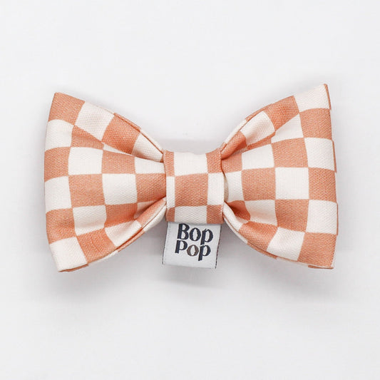 Pink clay dusty puffy, structured pet bow tie pet accessory cat dog checkerboard 100% cotton dapper modern boho