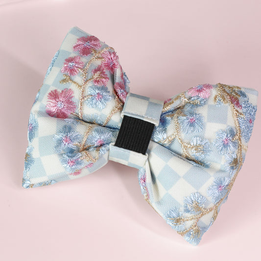 Premium Luxury Fun Dog Collar Bow Tie Sailor bow. Checkerboard cotton, handmade flower bop pop bows for pet accessories. Fits all size dogs. elastic band dog collar attachment