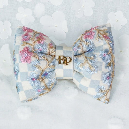 Premium Luxury Fun Dog Collar Bow Tie Sailor bow. Checkerboard cotton, handmade flower bop pop bows for pet accessories. Fits all size dogs.