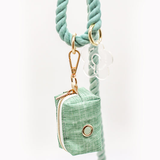 Poop Bag holder Dispenser set with Poop Loop acrylic gold harware with rope leash bop pop pets accessories green sage bohemian style
