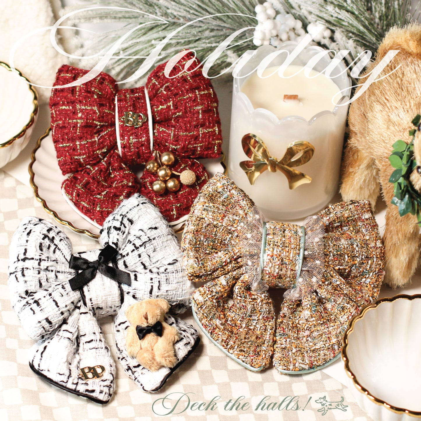 Sailor Bow Tweed Gold Sage Satin | NEW YEARS