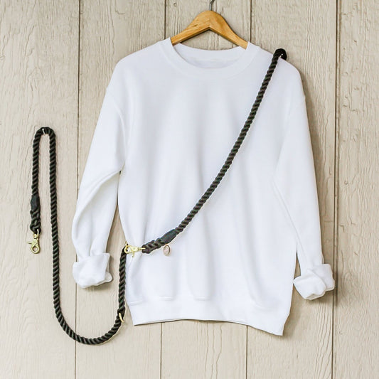 Black Onyx Cotton handsfree rope leash 8ft Bop Pop Pets Gold Matte Hardware Dog Walking