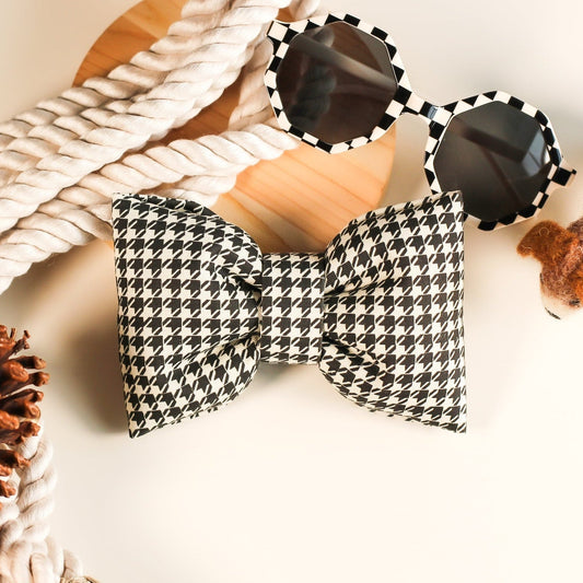Black and White houndstooth cotton print bow tie Bop Pop pet accessory for dogs and cats