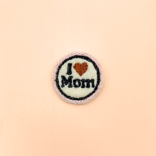 I love Mom Small 1 inch circle Patch for dog cat pet bow tie or sailor bow. For pet apparel with custom Bop Pop Pets