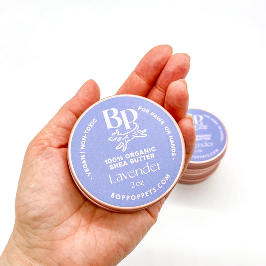 Shea butter lavender paw balm bop pop pets tin for dry cracked dog paws winter hands pet accessories 2 oz non-toxic vegan organic