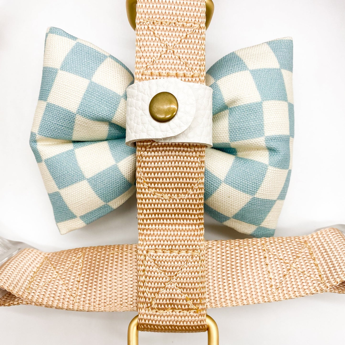 Easy Snap bow tie harness strap bow tie strap for dog harness pet accessory PU leather vinyl vegan material sold brass button snaps bop pop pets nylon 1 inch strap snap close attachment