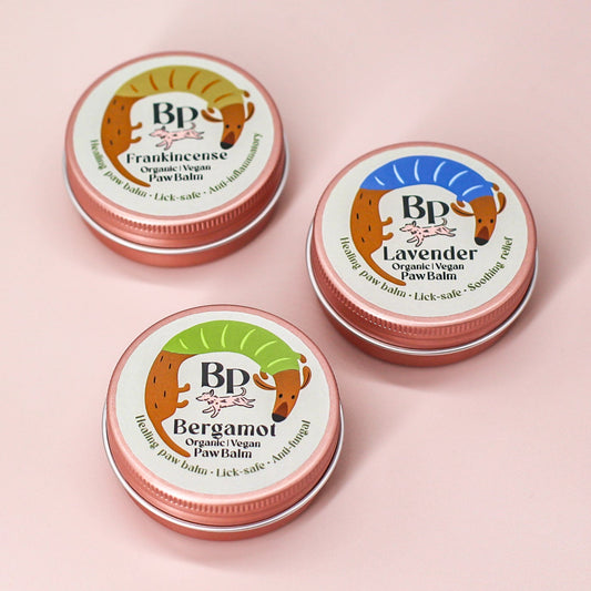 3 pack paw balm set Frankincense, Lavender and Bergamot Palm and hand balm for dogs and humans. Healing balm with lick-safe, food-grade vegan essential oils , shea butter, vitamin e, and coconut oil. Anti-anxiety