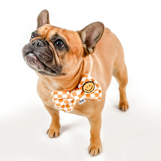 Bow Tie | Yellow Checkerboard Smiley Face Fuzzy Patch