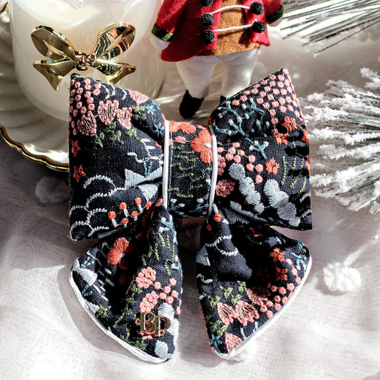 Christmas embroidery sailor bow tie for pets dogs cats for holiday photos for elevated premium cotton handmade dog accessories. Bop Pop Pets