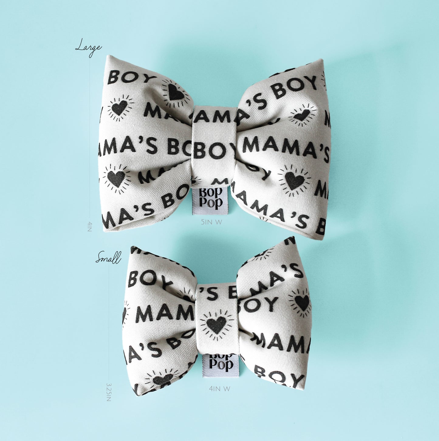 Mamas Boy dog collar bow ties. Puffy Bows. Black and white off white cotton bow for dogs or cats. Hand made in usa Bop pop pets accessory. dog mom gift for dogs Mothers day gifts for pet owner