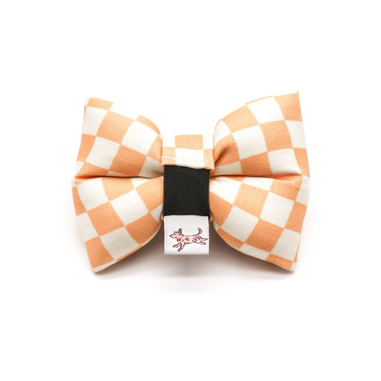 Peach pastel 100% Organic Cotton Linen checkerboard dapper dog cat bow tie handmade structured puffy bow tie Bop Pop Pets pet apparel elastic