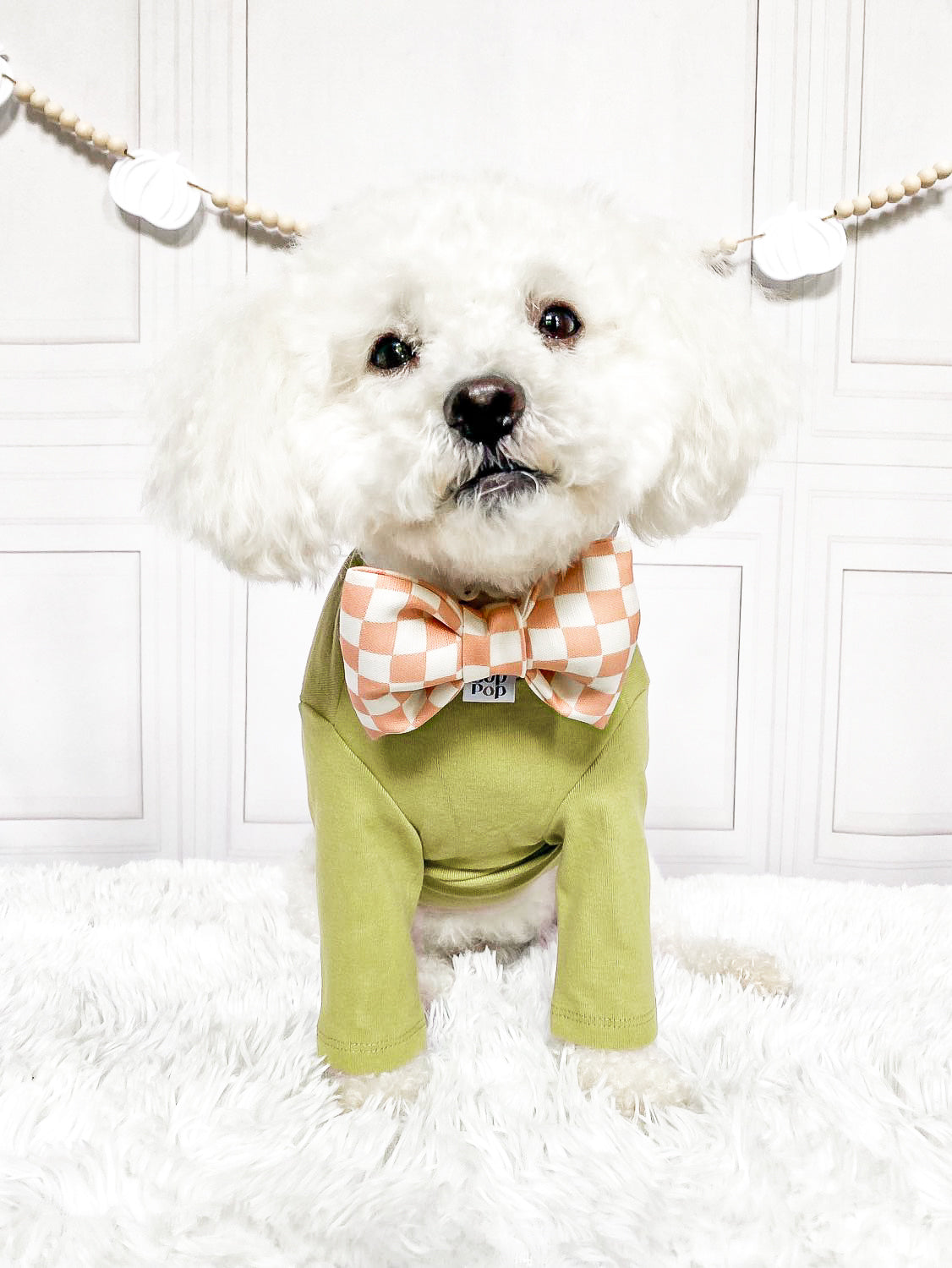 Pink clay dusty puffy, structured pet bow tie pet accessory cat dog checkerboard 100% cotton dapper modern boho
