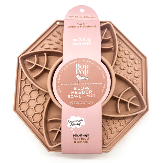 slow feeder pink clay lick mat activity mat for dogs cats pet supplies + bowls for enrichment, digestion, bloat and fast eaters bop pop pets