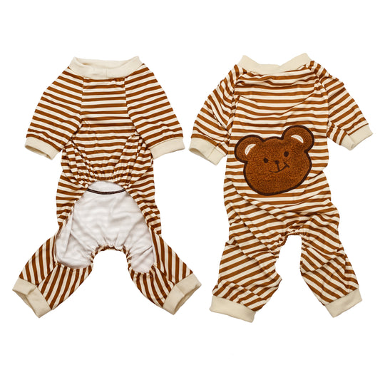 Dog Pajama Onesie | Fuzzy Bear Striped Brown