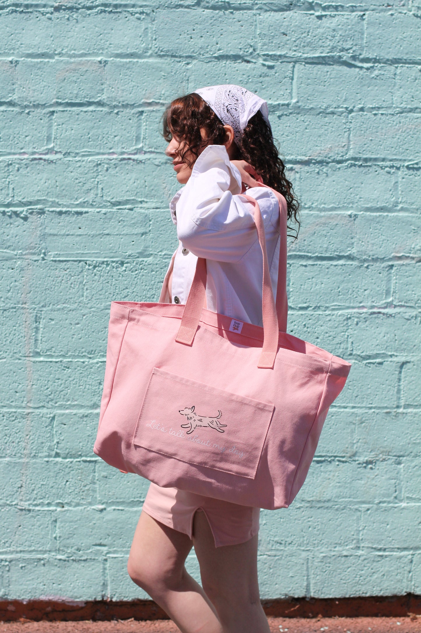 Oversized Canvas tote bag weekender shopper handbag Dog theme quotes. Let's talk about my dog