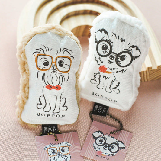 Brussels Griffon Dog Toy squeaker crinkle Organic Cotton Canvas Sherpa