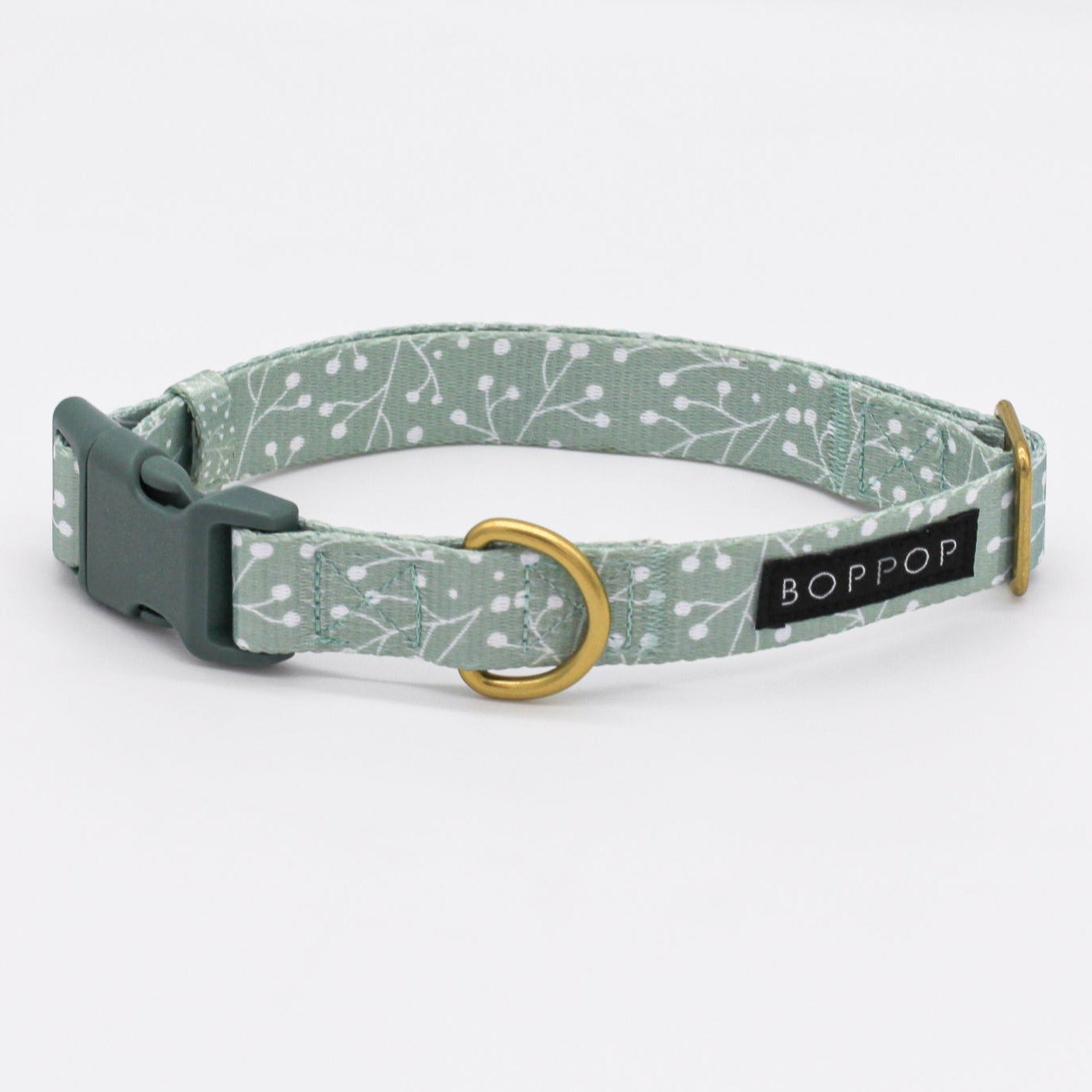 Dog Collar Modern Juniper Green Brass Nylon