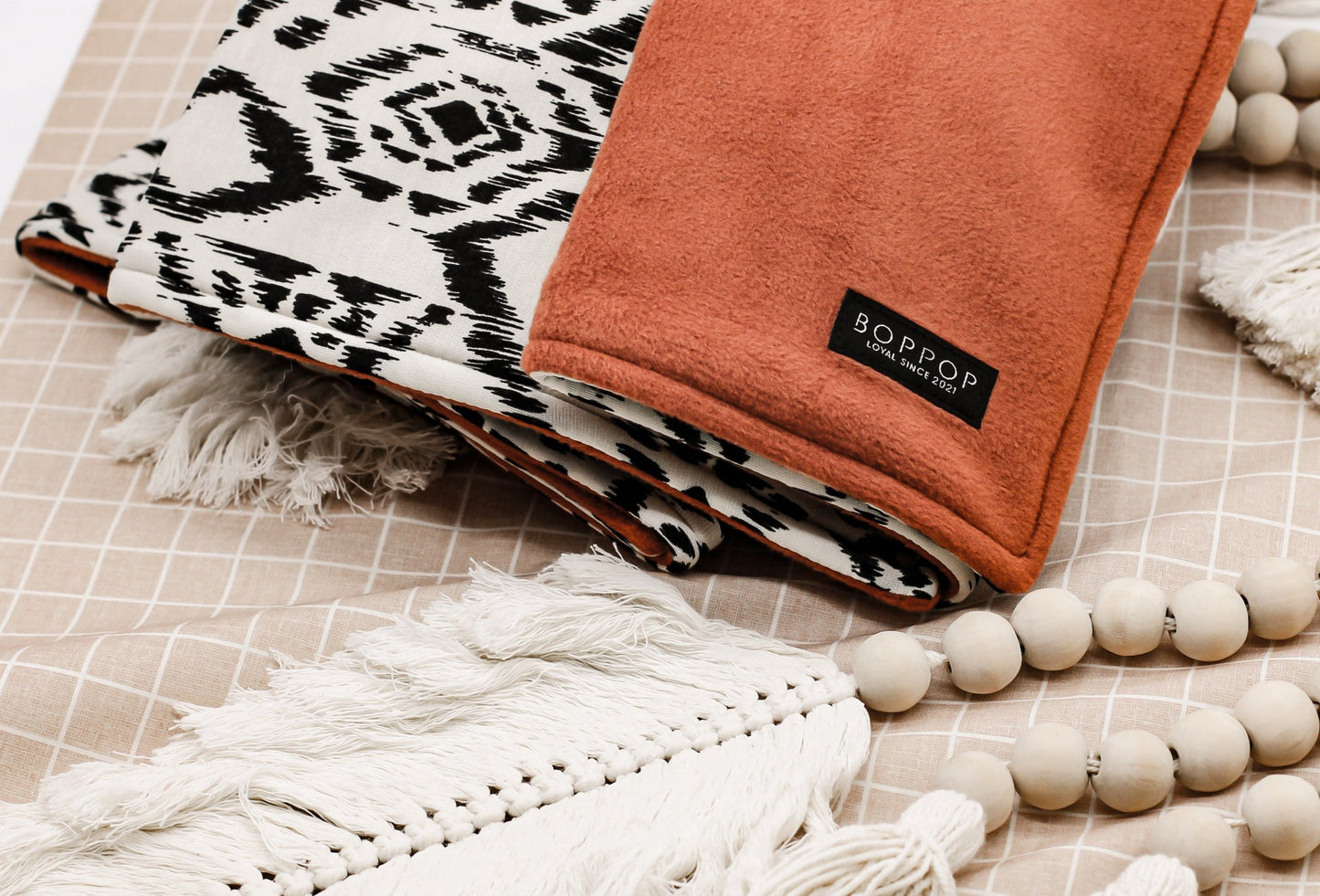 Rust Mini Pet Blanket Fleece Cotton Blend Winter Travel Portable