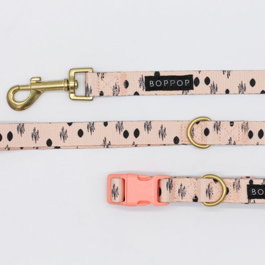 Dog Leash + Collar Set Soffi Peach Print Brass Swivel Hardware