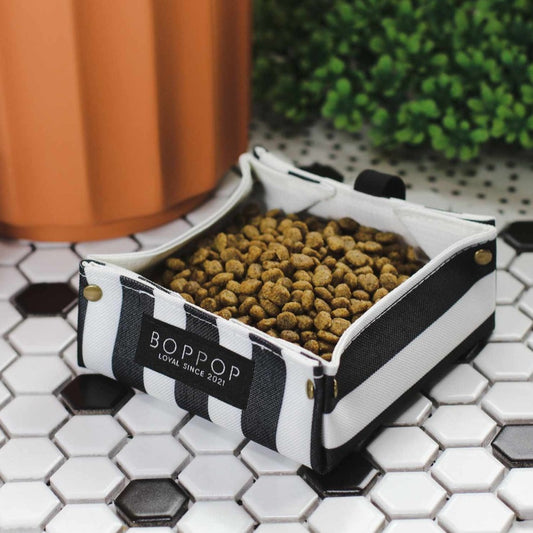 Patio Bowls SmallPatio Bowl portable collapsible foldable folding water bowl for dogs cats hiking walking stroll summer bop pop pets small large size elastic folding water food travel bowls cabana black white