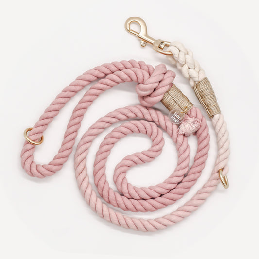 100% cotton rope leash ombre dusty pink pastel 5ft handle ORing gold hardware dog walking pet accessory  fade hemp cord bop pop pets