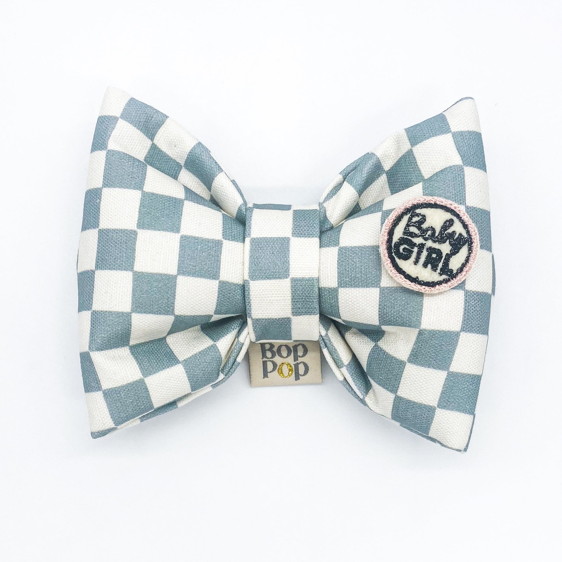 blue stone checkerboard xxl dog cat pet bow tie BIG PUPPA  pet apparel with custom patch Baby Girl Bop Pop Pets