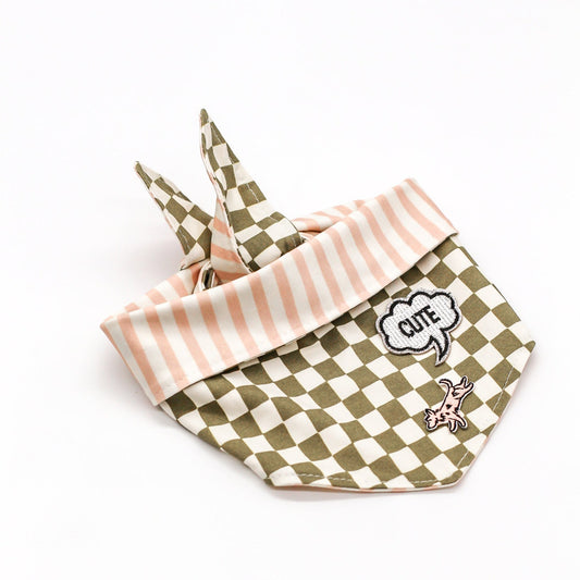 Bandana | Checkerboard Stripes Reversible Pink or Blue