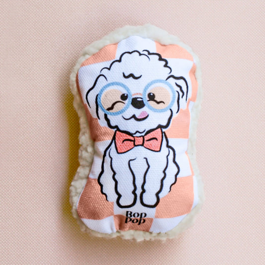 Poodle small dog toy pet accessories squeaker, sherpa, checkerboard print on  organic cotton canvas Bop Pop Pets
