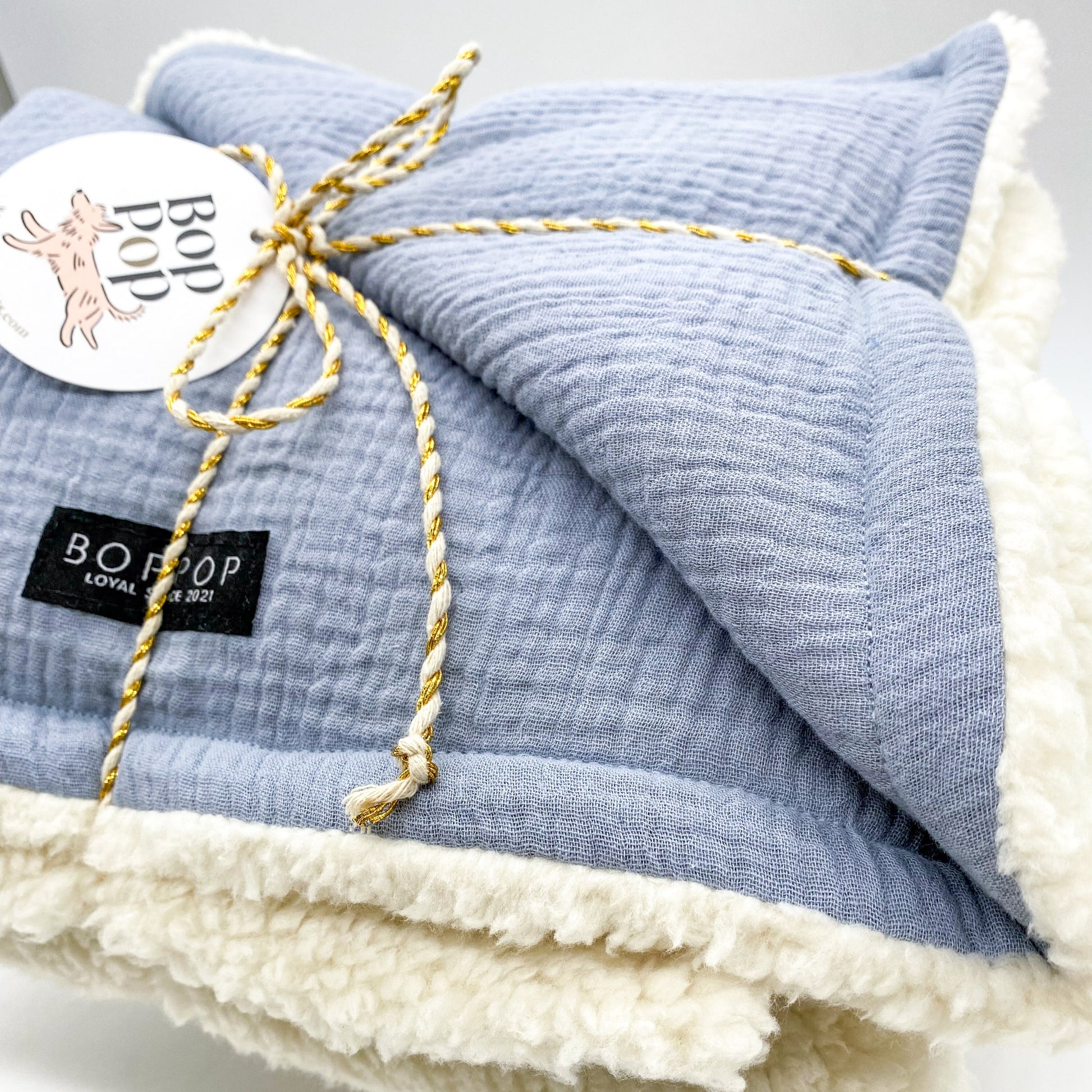 Blue Cream Off white sherpa pet blanket cozy warm winter fall season pet mini blanket bop pop pets