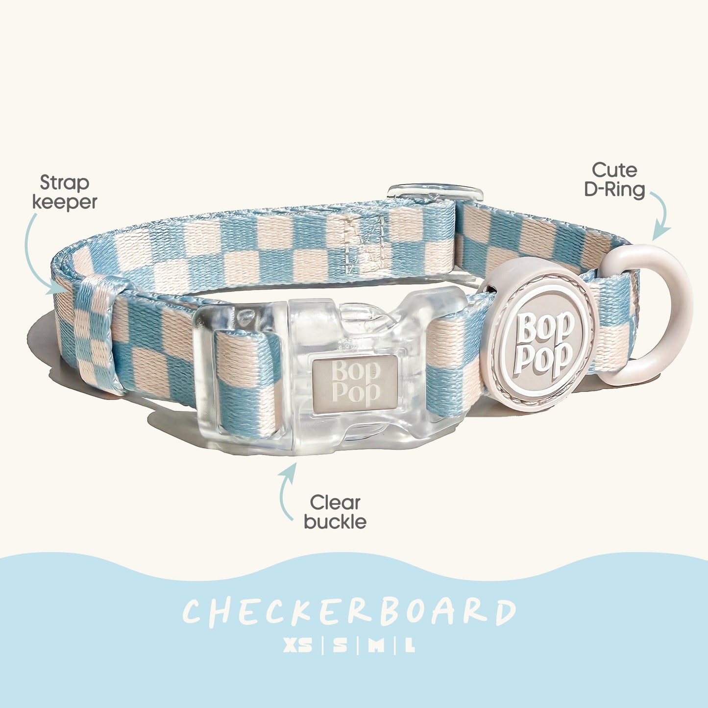 Checkerboard Dog Collar in Slate Blue | BROOKLYN