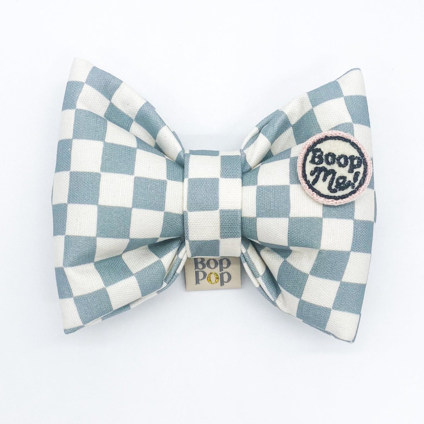 blue stone checkerboard xxl dog cat pet bow tie BIG PUPPA  pet apparel with custom patch Boop Me Bop Pop Pets