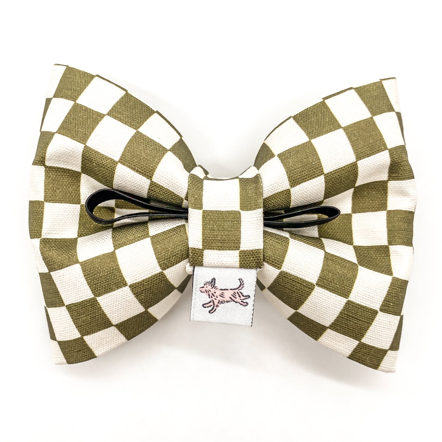 BIG giant dog cat bow tie olive green checkerboard puffy large sized dog accessory Bop Pop Pets