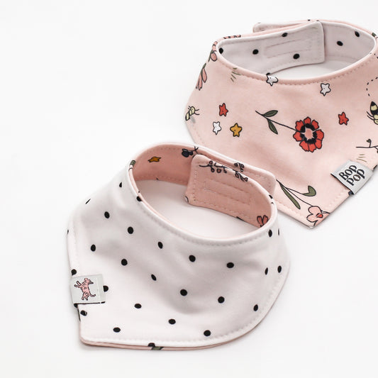 Pink polka dot cozy cotton jersey cat small dog bandanas with velcro Flower Bees pet accessory bop pop pets Reversible 2-sided print